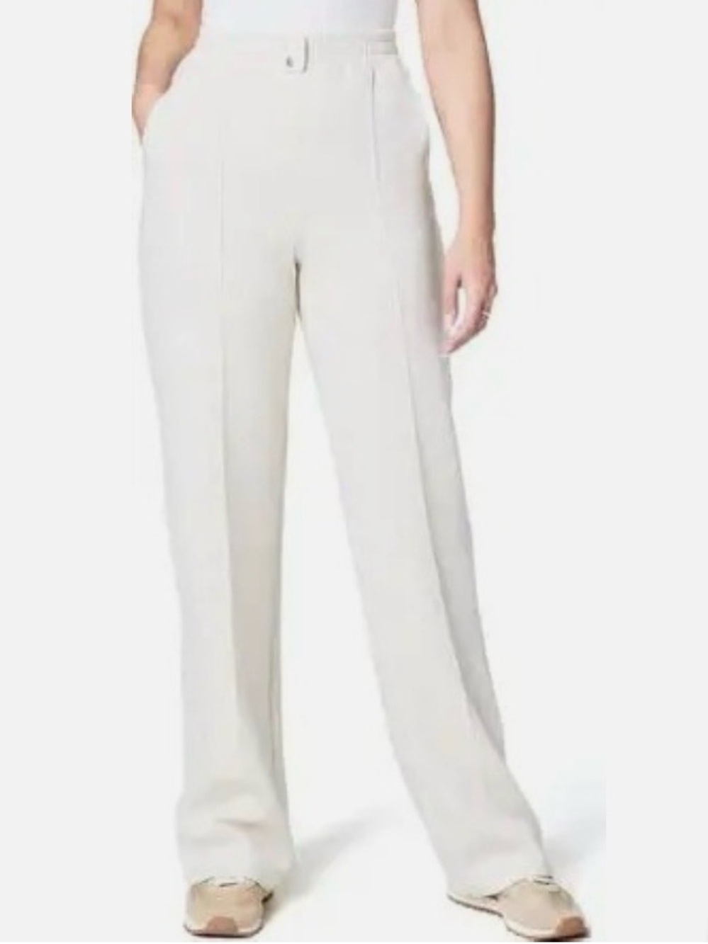 SPANX Air Essentials Brushed Straight Leg Pants in Heathered Cream Size M Petite